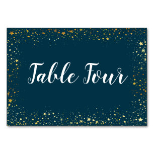 Gold Stars Sparkle Navy Table Name Card
