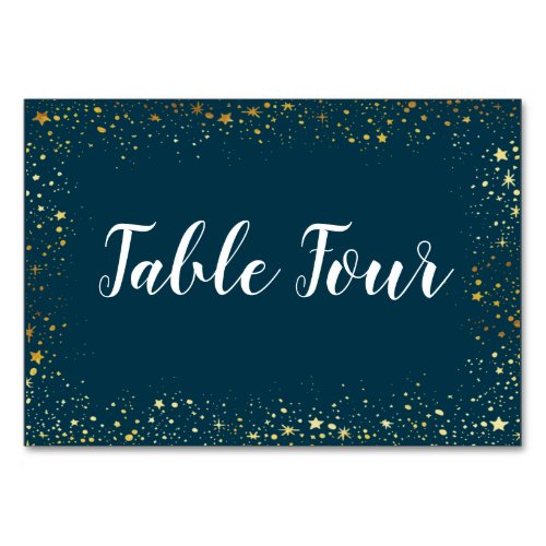 Gold Stars Sparkle Navy Table Name Card