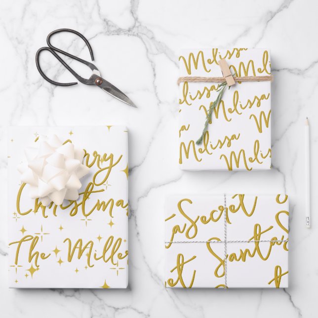 Gold Stars & Sparkles Personalized Wrapping Paper (Front)