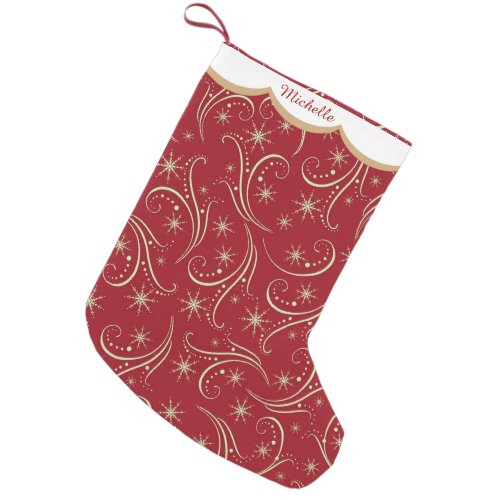 Gold Stars Swirl Personalized Small Christmas Stocking