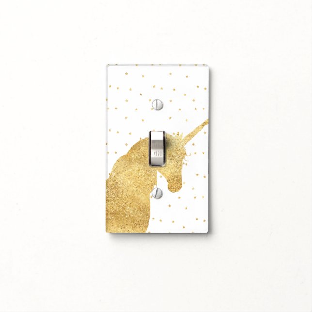 Gold Stars Unicorn Light Switch Cover (In Situ)
