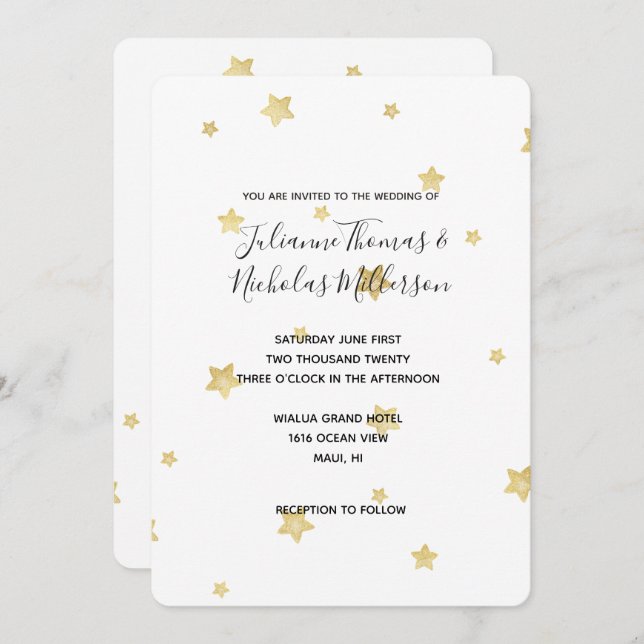 Gold Stars Wedding Invites (Front/Back)