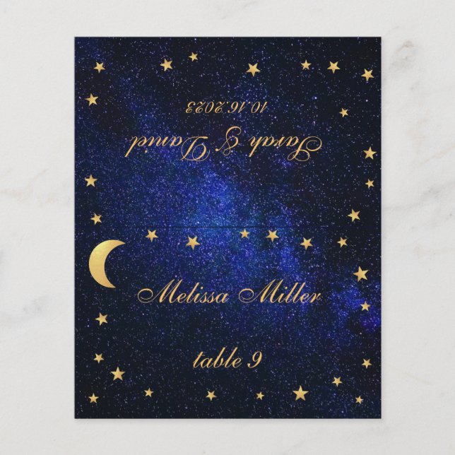 Gold Stars Wedding Place Card - Printed Guest Name (Front)