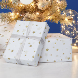 Gold Stars white Design Wrapping Paper