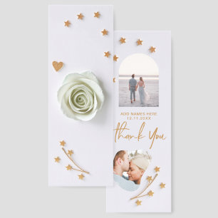 Gold Stars, White Rose, Wedding Thank You Photo Bookmarks