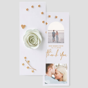 Gold Stars, White Rose, Wedding Thank You Photo Bookmarks