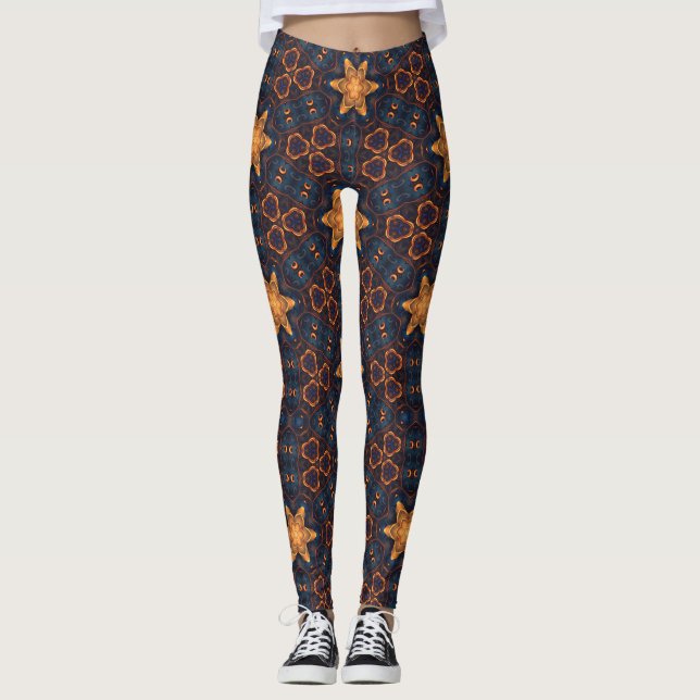 Gold Stars with Blue Background Leggings (Front)