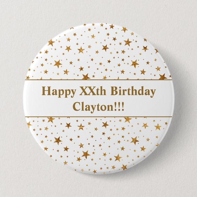 Gold Stars With Message Birthday Button (Front)