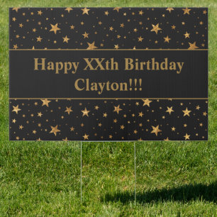 Gold Stars With Message On Black Birthday Sign