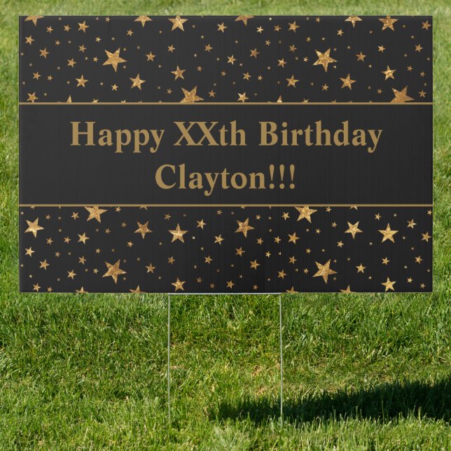 Gold Stars With Message On Black Birthday Sign (Insitu)