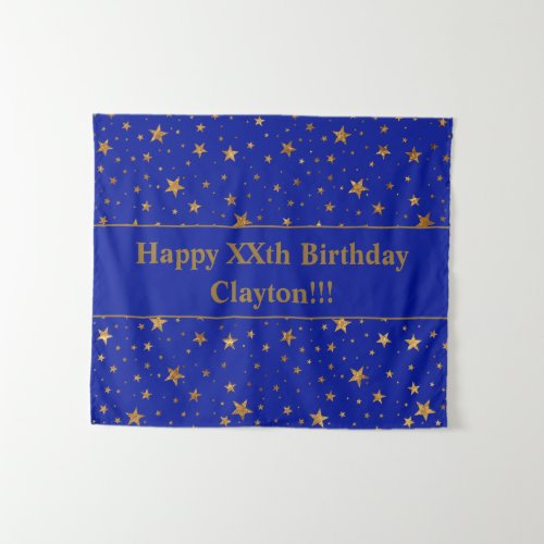 Gold Stars With Message On Blue Birthday Tapestry