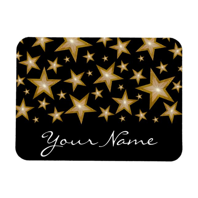 "Gold" Stars 'Your Name' flexible magnet black (Horizontal)
