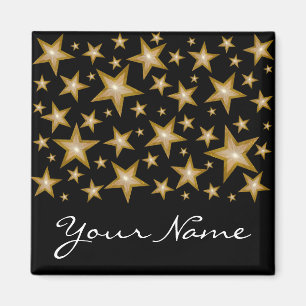 Gold Stars 'Your Name' fridge magnet square black