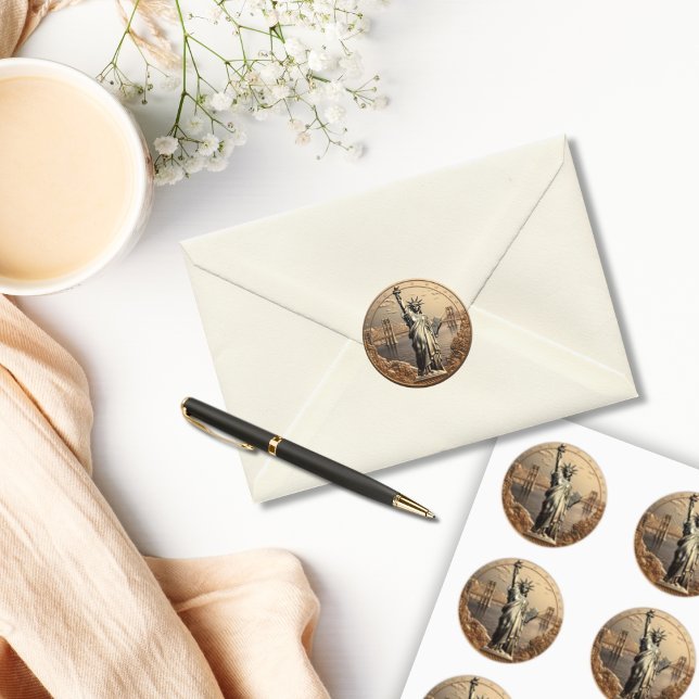 Gold Statue of Liberty Coin Envelope Seal Patriot (Statue of Liberty Gold Coin Envelope Seal Sticker)