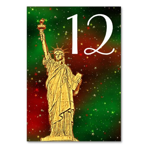 Gold Statue of Liberty NYC Skyline 2 Xmas Starry Table Number