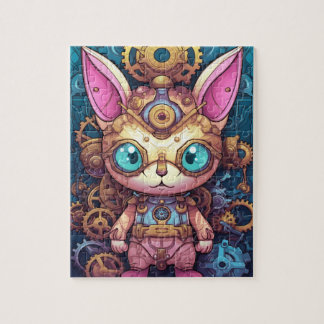 Gold Steampunk Cat Robot Jigsaw Puzzle