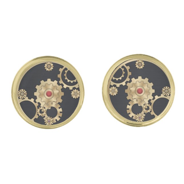 Gold Steampunk Cufflinks (Front)