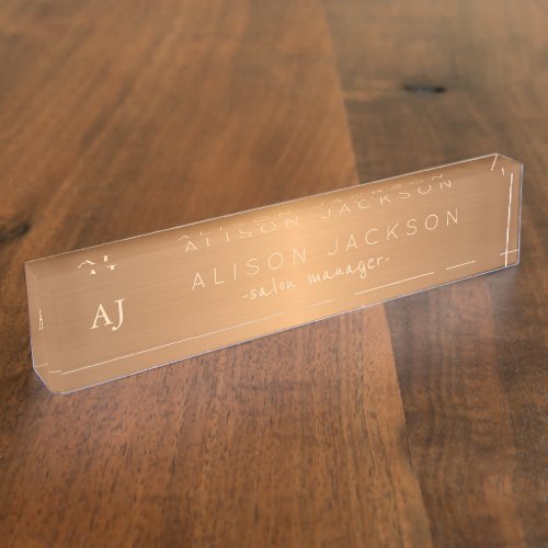 Gold steel copper metallic business name monogram desk name plate