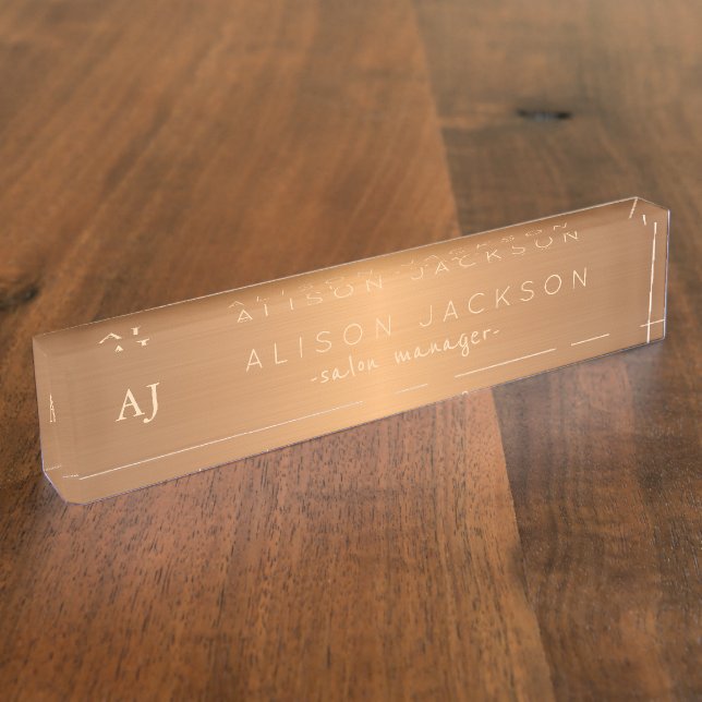 Gold steel copper metallic business name monogram desk name plate (Side)