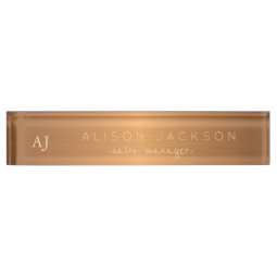 Gold steel copper metallic business name monogram desk name plate | Zazzle