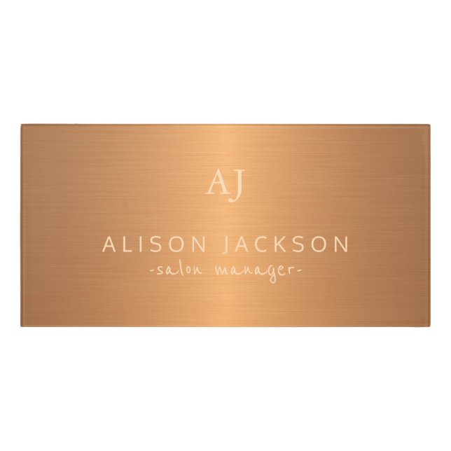 Gold steel copper metallic business name monogram door sign (Classic Front)
