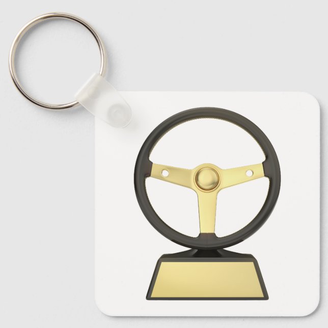 Gold steering wheel trophy keychain (Front)