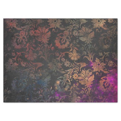 Gold Stencil Flowers on Purple and Black Decoupage Tissue Paper