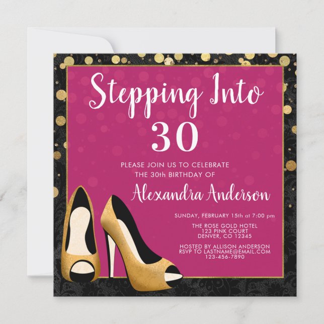 Gold Stepping into 30 Birthday Party Invitation (Front)