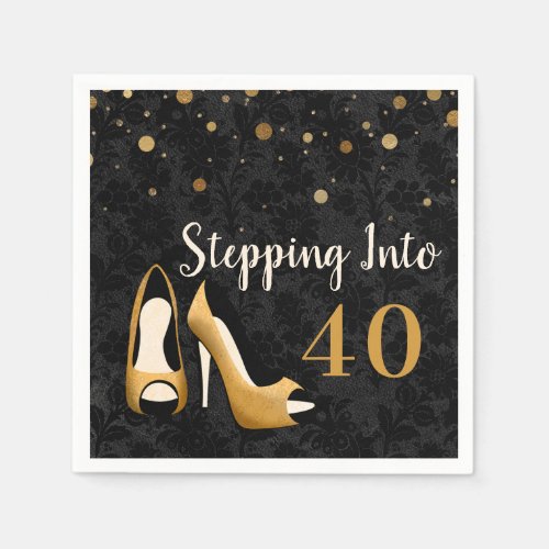 Gold Stepping into 40 Womans Birthday Party Napkins