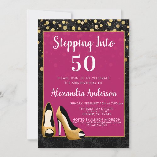 Gold Stepping into 50 Birthday Party Invitation