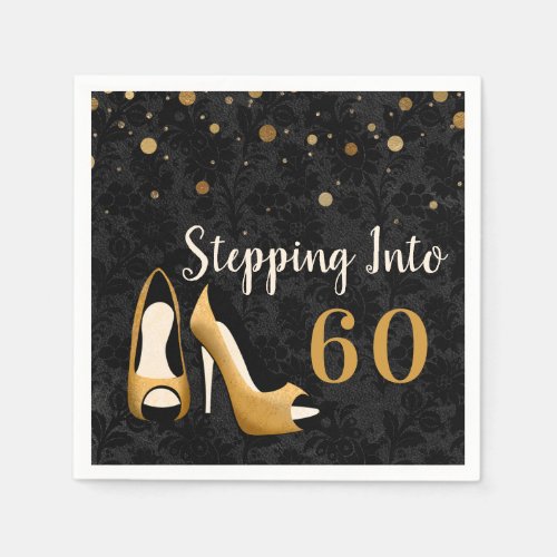 Gold Stepping into 60 Womans Birthday Party Napkins