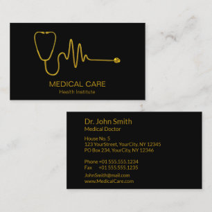 Gold Stethoscope ECG Wave EKG Line Medical Luxury Business Card
