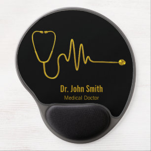 Gold Stethoscope Luxury ECG Wave EKG Line Medical Gel Mouse Pad