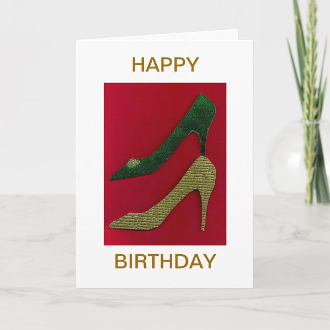 Gold Stiletto Heel Shoes Happy Birthday Card (Front)
