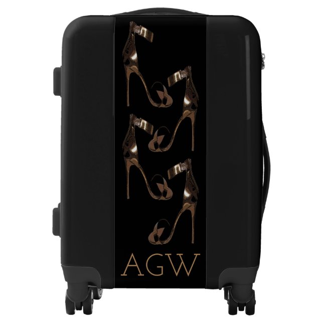 Gold stiletto sandles with your monogram luggage (Front)