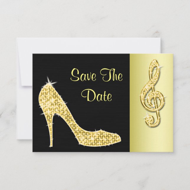 Gold Stiletto & Treble Cleft 16th Save The Date (Front)