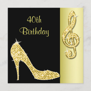 Gold Stiletto & Treble Cleft 40th Birthday Invitation