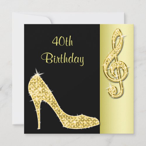 Gold Stiletto  Treble Cleft 40th Birthday Invitation