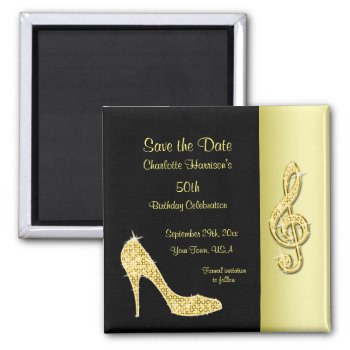 Gold Stiletto & Treble Cleft 50th Save The Date Magnet by Sarah_Designs at Zazzle