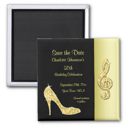 Gold Stiletto  Treble Cleft 50th Save The Date Magnet