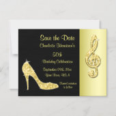Gold Stiletto & Treble Cleft 50th Save The Date Magnetic Invitation (Front)