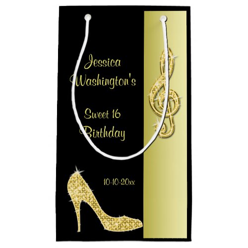 Gold Stiletto  Treble Cleft Sweet 16 Birthday Small Gift Bag