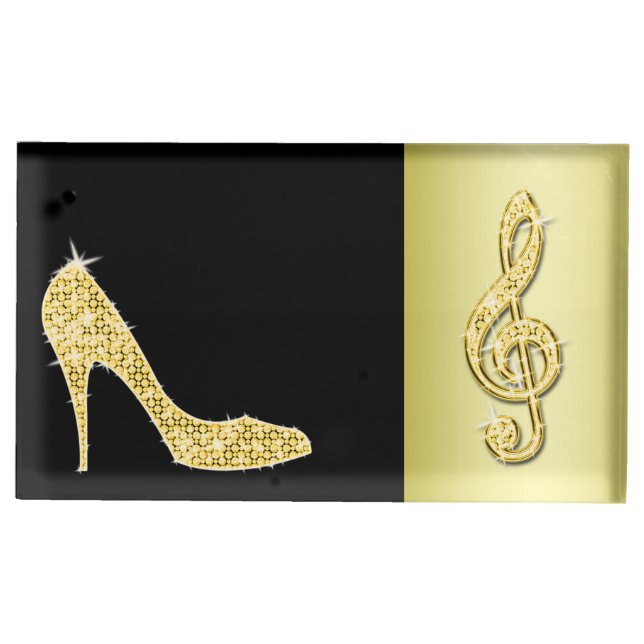 Gold Stiletto & Treble Cleft Table Number Holder (Front)