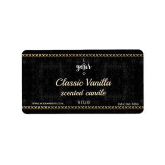 Gold Stitched Black Damask Scented candle label