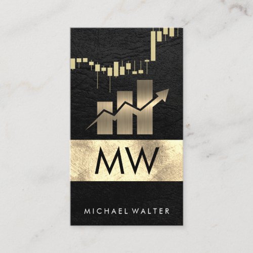 Gold Stock Chart Leather  Graph  Business Card