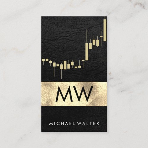 Gold Stock Chart Leather Monogram Business Card
