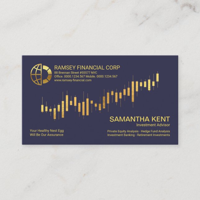 Gold Stock Exchange Graph Financial Advisor Business Card (Front)