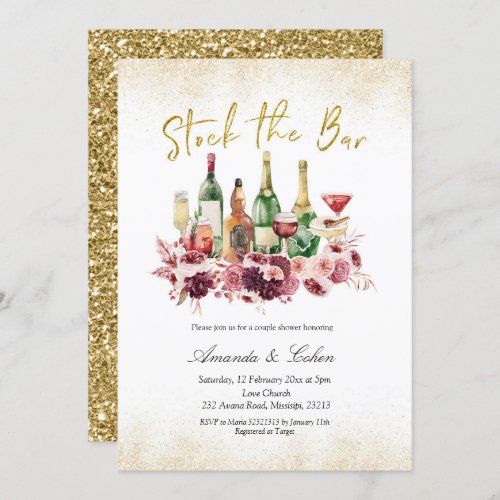 Gold Stock the Bar Couple Shower Invitation