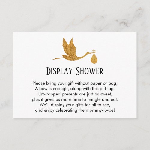 Gold Stork Display Baby Shower Insert Gift Card