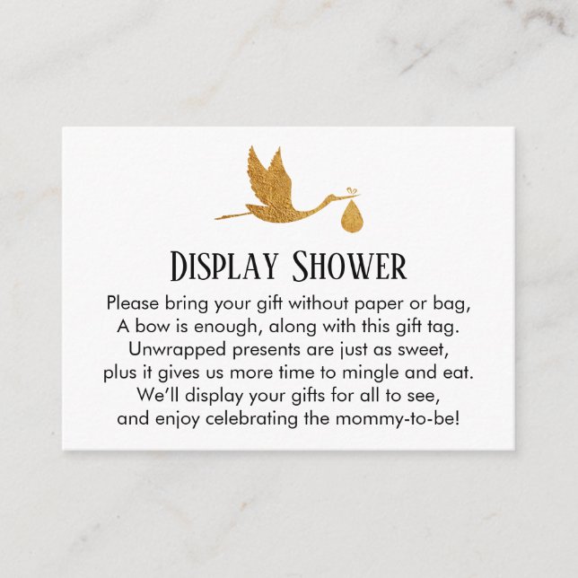 Gold Stork Display Baby Shower Insert Gift Card (Front)